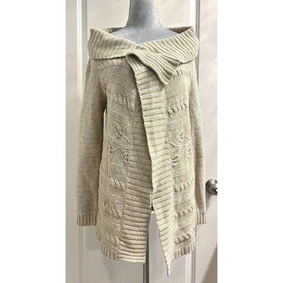Gap Wool Blend Cardigan Sweater Open Front Cable Knit Duster Shawl Size S - Picture 1 of 9